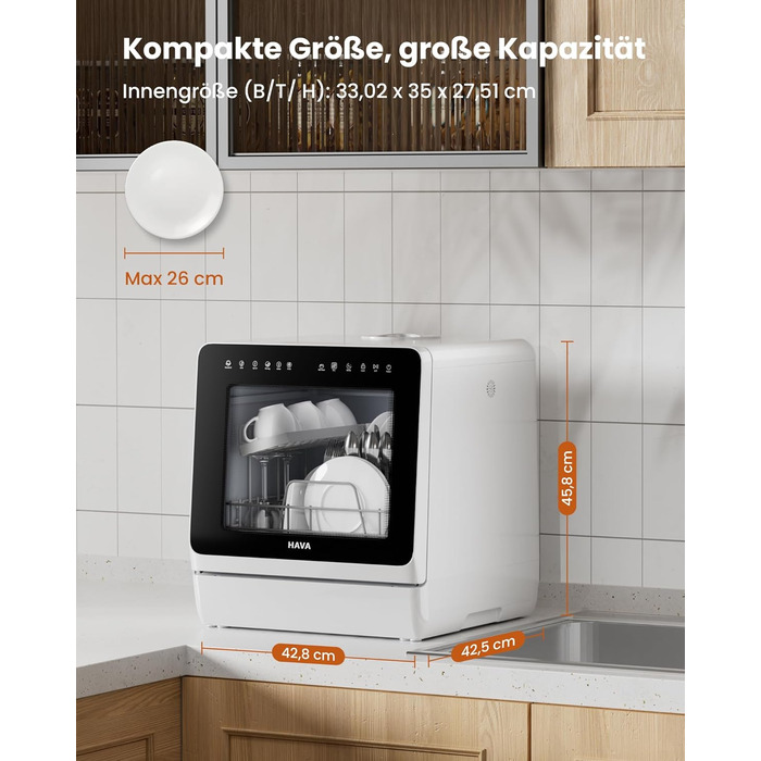 Настільна посудомийна машина з 8 програмами, блокуванням від дітей і відкладеним стартом