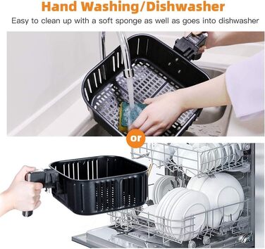 Аерофритюрниця Uten, фритюрниця 5.5 л XXL Фритюрниця з гарячим повітрям 1700 Вт, таймер, кошик для фритюрниці з антипригарним покриттям Аерофритюрниця для 2-8 осіб, теплоізольована 5.5 л - з подвійною кнопкою