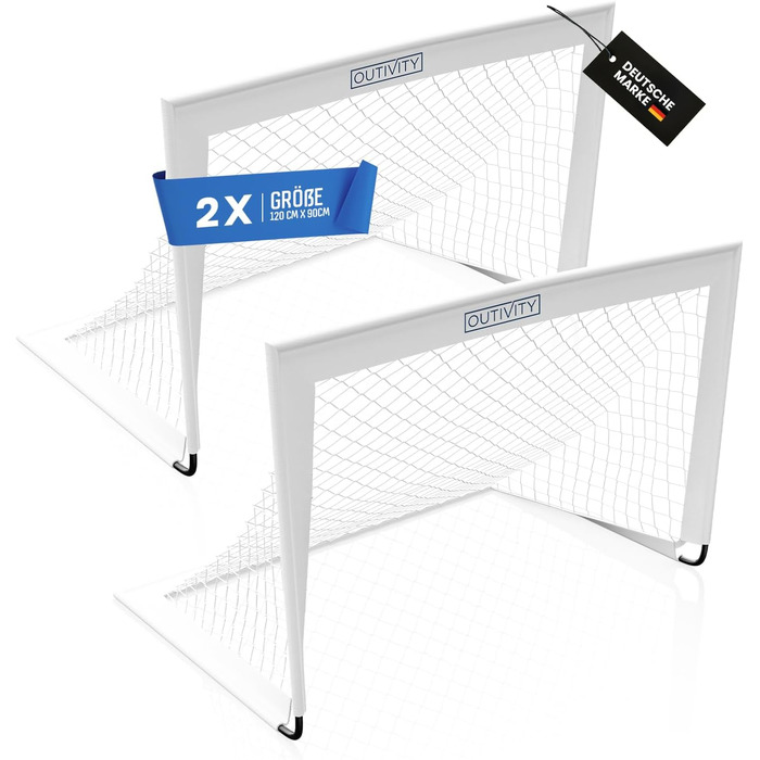 Дитячі футбольні ворота, комплект з 2 шт. , білі, без перешкоди, кожні 120x90 см, включаючи 82 кілочки та сумку для перенесення, висувні футбольні ворота для дітей садівничого віку