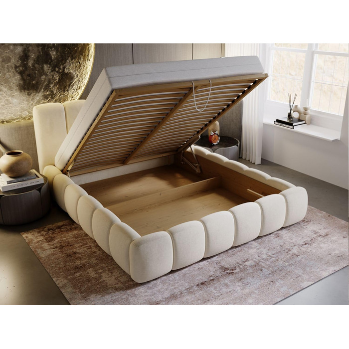 Ліжко Cloud 140x200, М&39яке ліжко з ящиком для зберігання, Оксамит, з рейковою основою, з узголів&39ям, без матраца (Бежевий, 140x200) Бежевий 140x200