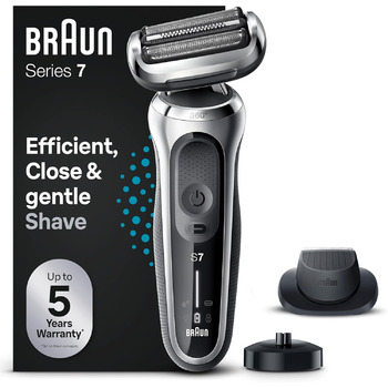 Електробритва Braun Series 7 Flex 360 з тримером EasyClick Precision, чоловіча бритва з насадкою, для вологого та сухого гоління, зроблена в Німеччині, 71-S4200cs, сріблястий колір