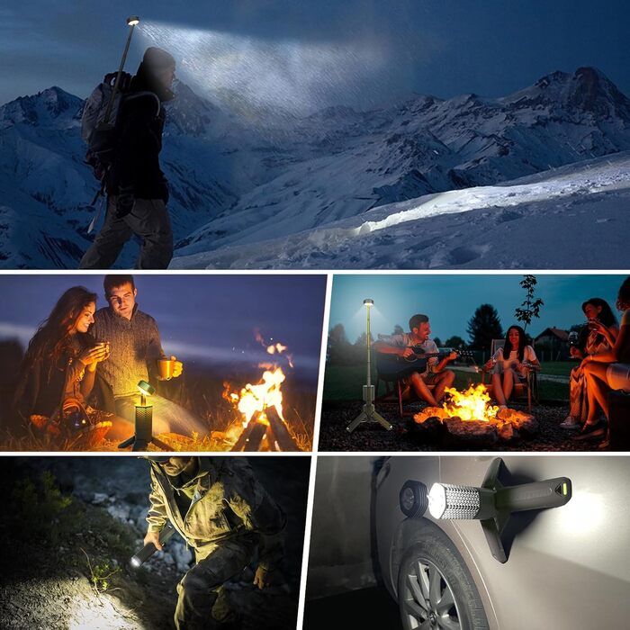 Телескопічний кемпінговий ліхтар, акумуляторний кемпінговий ліхтар ємністю 10500 мАг із сумкою для зберігання, портативний водонепроникний кемпінговий ліхтар із магнітним кріпленням (чорний)