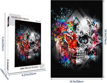 Пазл Buhoet 1000 елементів Тигр і Череп Класичний Пазл DIY Kit Дерев&39яна іграшка Унікальний подарунок Домашній декор 75x50 см
