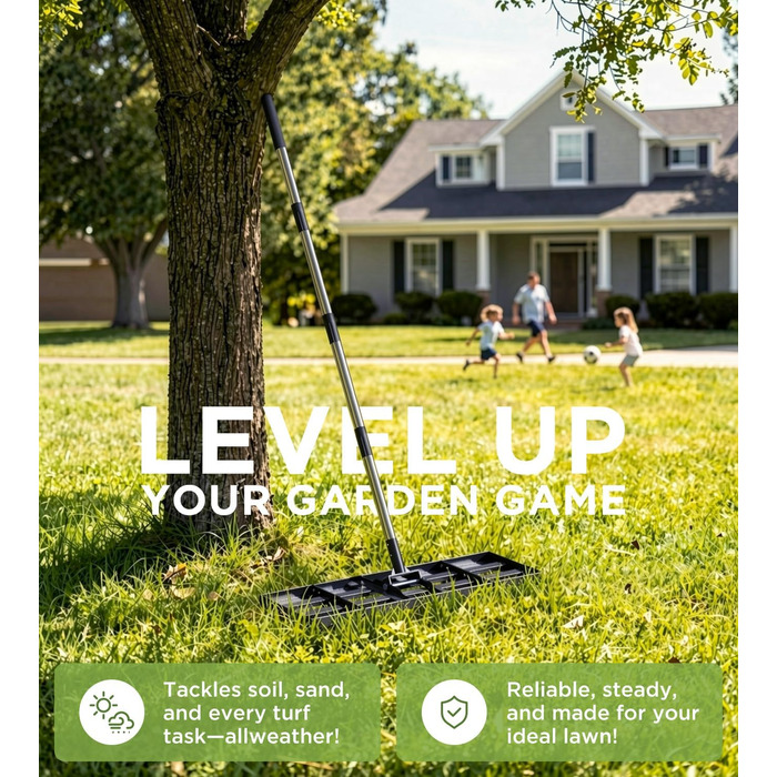 Вирівнювач для газону 75x25 см з регульованою ручкою, граблі-рівняльник з нержавіючою сталевою ручкою 180 см, міцний та енергозберігаючий вирівнювач для саду, подвір'я, гольф-поля, легке вирівнювання піску та ґрунту 75 x 25 см
