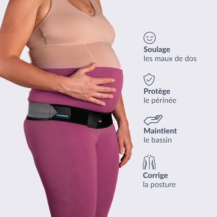 Тонізуючий пояс PHYSIOMAT Чорний Знеболювальне Для вагітності, після пологів, для спорту Висота 5 см для розмірів 36 і менше Екологічно чистий перероблений дріт Зроблено у Франції Висота 5 см/Синій