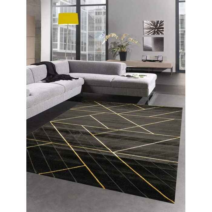 Килим для вітальні сучасний килим геометричний візерунок чорне золото розмір 240 x 340 см