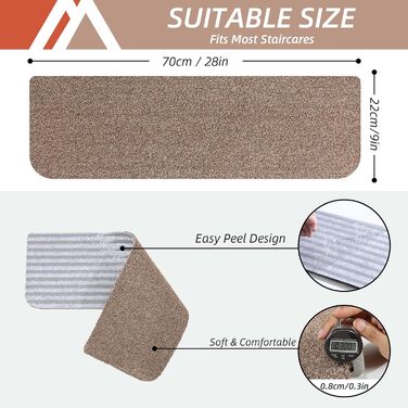 Килим COSY HOMEER, нековзний, 71,1 x 22,9 см, доріжка для дерев&39яних сходів, килимки для сходів для дітей та собак, основа 100 поліестер TPE, 15 шт. , бежевий, захищає підлогу 15 шт. бежевий