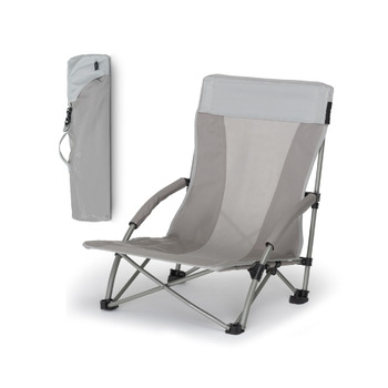 Складаний пляжний стілець qeedo Johnny Beach з сітчастою вентиляцією, невеликий розмір у упаковці, портативний з сумкою для перенесення, складний сонцезахисний стілець, пляжний стілець, кемпінговий стілець з широкими ніжками та низьким сидінням, пісочно-с