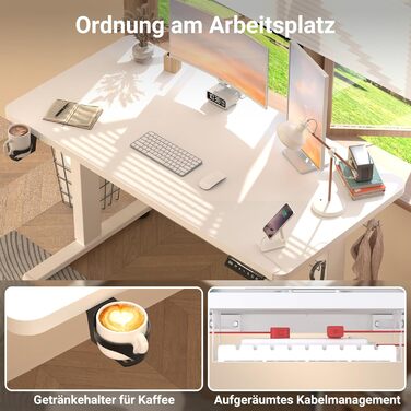 Стіл з регульованою висотою та портом зарядки USB-C, 120 x 60 см, функція пам&39яті. Міцний стіл з електричним регулюванням висоти, стіл для роботи сидячи та стоячи, регульований комп&39ютерний стіл, білий, 120 x 60 см.