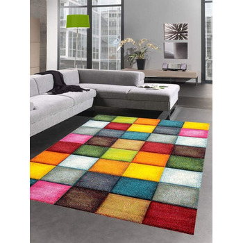 Килим сучасний килим для вітальні в клітинку кольоровий жовтий червоний синій зелений розмір 200 x 290 см 200 x 290 см жовтий, чер