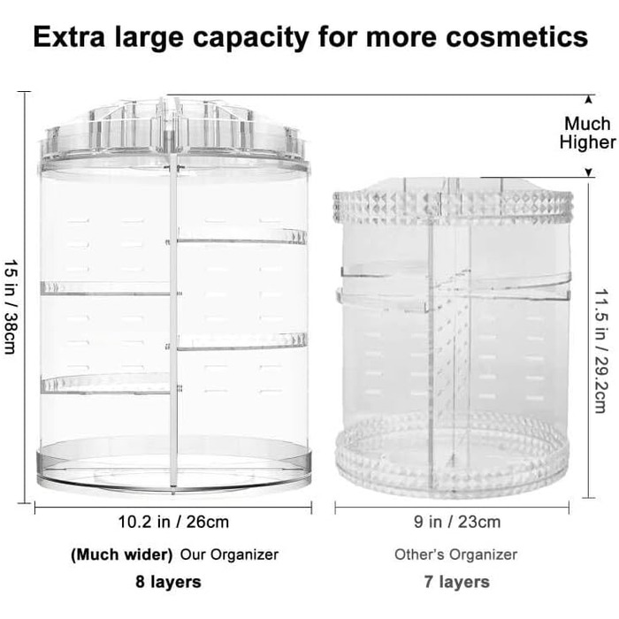 Органайзер для макіяжу AMEITECH, регульована підставка для ювелірних виробів і косметики, що обертається на 360 градусів, 8-шаровий контейнер для зберігання макіяжу - Crystal Clear