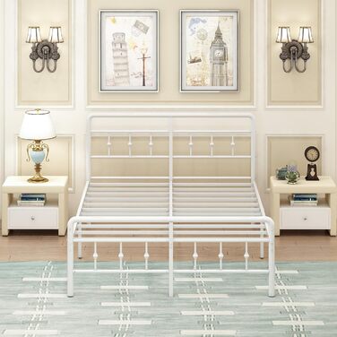 Металеве ліжко EMODA 140 x 200 см з узголів&39ям та узніжжям, каркас ліжка заввишки 46 см, міцний каркас ліжка, легке складання, безшумне, біле DE 140 x 200 см Біле