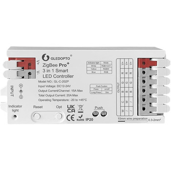Контролер GLEDOPTO ZigBee для світлодіодної стрічки RGBCCT WRGBWW для 12 В або 24 В протестовано з Philips Hue*, Alexa Echo Plus, Homee (Pro 3в1 Rgb/Rgbw/Rgbcct)
