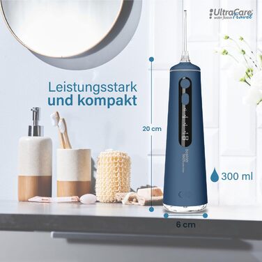 Професійний іригатор  Ultracare Travel Aquapik Family, 4 режими, 8 насадок, резервуар для води 300 мл, заряджається через USB, дорожня сумка в комплекті (синій)