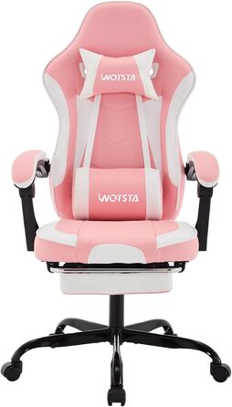 Ігрове крісло, Ігрове крісло, Ергономічне ігрове крісло з підставкою для ніг, Ергономічне офісне крісло з поперековою опорою, Регульована спинка 90-135, Рожевий/Білий