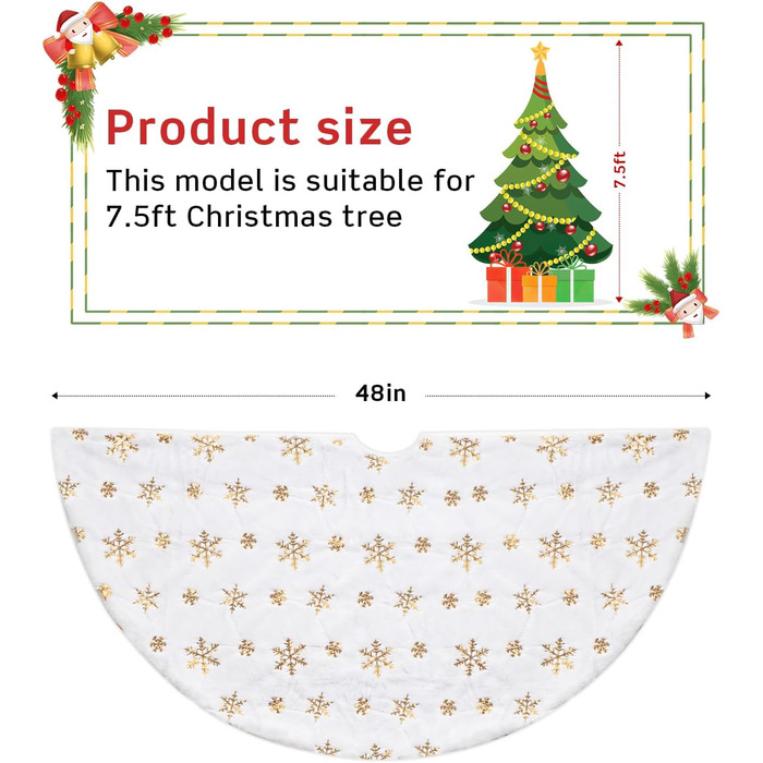 Спідниця для ялинки золота блискітка сніжинка COOLWUFAN