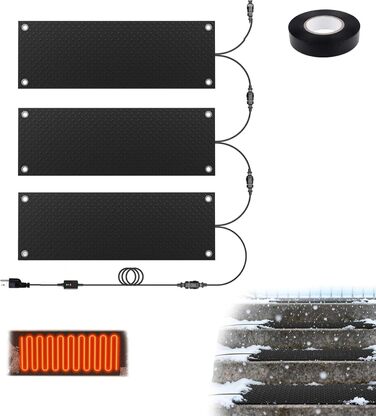 Підігрівані килимки для танення снігу, 25,4 x 76,2 см, електричні гумові килимки для вулиці зими, для видалення снігу та льоду, нековзні, підігрівані килимки для сходів, сходинок, доріжок, під&39їзної дороги