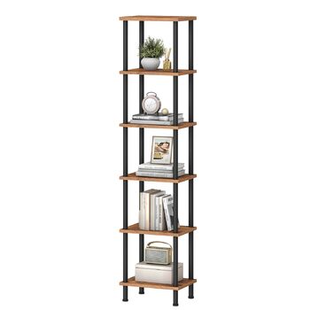 Ярусна книжкова полиця HOOBRO, окремостояча полиця в ретро стилі, полиця для DVD, офісна полиця, відкриті полиці, легке складання, для вітальні, офісу, вінтажний коричневий та чорний EBF165SJ01 38 x 28 x 166,5 см, рустикальний коричневий чорний, 6-