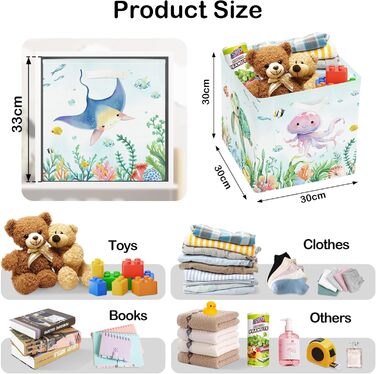 Коробка для зберігання 30 см, 3 шт. и, кошик для зберігання морських тварин, дитячий складний куб-органайзер для зберігання океанічних акул, черепах, іграшок, книг, одягу, медуз
