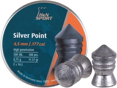 Кулі H&N Silverpoint 4,50 мм – для пневматичної гвинтівки, гострий носик, 11.57 гран (0,75 г), 500 шт.
