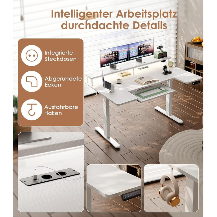 Подібний стіл OffiGo з регульованою висотою, електричний стіл для роботи сидячи/стоячи 140 см з підставкою для монітора, розетками та портом заряджання USB, стіл для роботи стоячи зі світлодіодним підсвічуванням, комп&39ютерний стіл для домашнього офісу, 