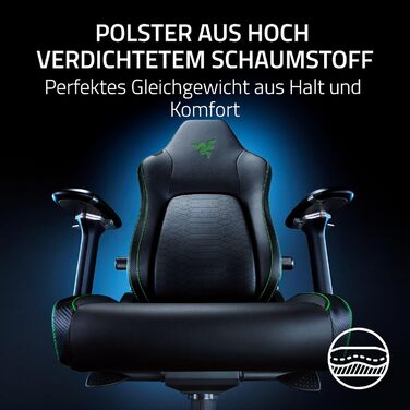Ігрове крісло з адаптивною поперековою підтримкою (амортизація з піноматеріалу високої щільності, екологічно чиста шкіра EPU без розчинників, 4D підлокітники) Чорний Чорний Iskur V2, 2 -
