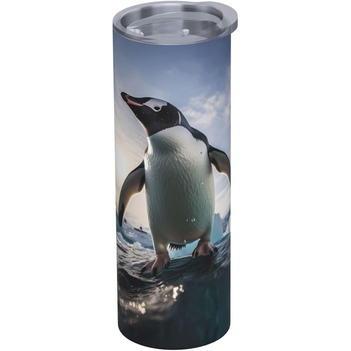 Кухоль з прямою трубочкою, пінгвіни, принт, дорожній кухоль, підходить для кемпінгу, офісу та дому, 590 мл