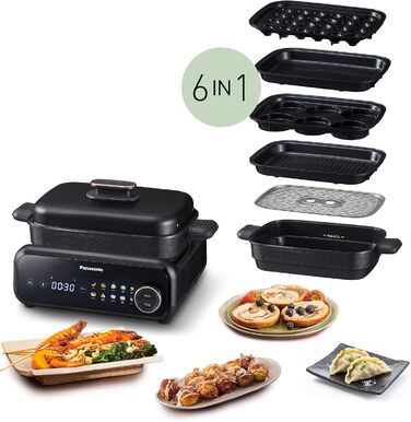 Мультипіч-гриль Panasonic NF-GM600 6-в-1 електрогриль, планча, тушкування, slow cook, BBQ та пароварка, 1400 Вт, 40250 C, 9 авторежимів, 6 антипригарних панелей, система відведення диму, 6 аксесуарів