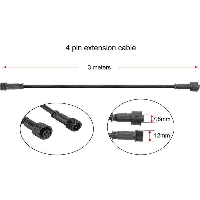Контактний подовжувач 1 м для теплого білого освітлення патіо, подовжувач кабелю для теплих білих світлодіодних вбудованих наземних світильників, водонепроникний IP67 (2 м, , 4 контакти), 5 шт., 2-