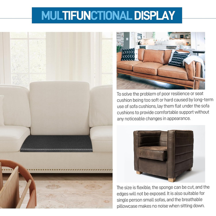 Опора для диванної подушки для провисаючих сидінь, 52 x 52 см, вставка з піни високої щільності, вигнуті опорні дошки для ремонту сидіння дивана, накладки на меблеві подушки 3 шт. - чорні