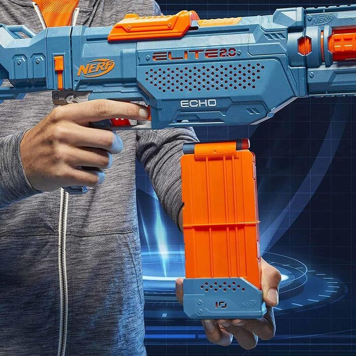 Бластер Nerf Elite 2.0 Echo CS-10 - 24 офіційні дротики Nerf, кліпса на 10 дротиків, знімне ложе та подовжувач ствола, 4 тактичні рейки, різнокольоровий, 6.67 x 68.58 x 31.75 см