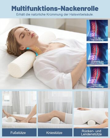 Подушка для шиї, ортопедична подушка 2-в-1 з валиком для шиї, ергономічна подушка з піни з ефектом пам&39яті для сну на боці - подушка для сну для шиї та сну - переможець тесту на подушку для підтримки шиї