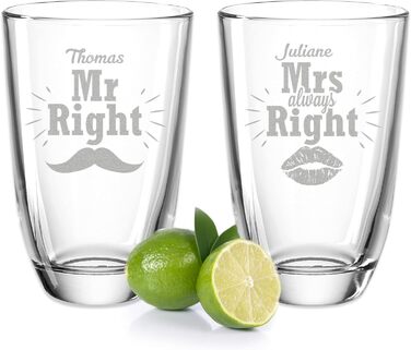 Набір з 2 келихів Montana GIN - Mr Right & Mrs Always Right з бажаними іменами - персоналізований подарунок для колег, хороших друзів та сім'ї - келихи GIN тонік GIN - подарунковий набір для вечірки