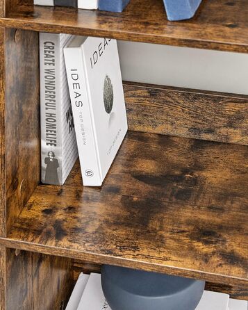 Рівнева полиця, книжкова шафа, окремостояча полиця з 9 відділеннями, для вітальні, спальні, кабінету, кухні, 30 x 100 x 103,1 см, вінтажний коричневий-чорнильний чорний LLS112B01 30Г x 100Ш x 103,1В см Вінтажний коричневий чорнильний чорний, 3-