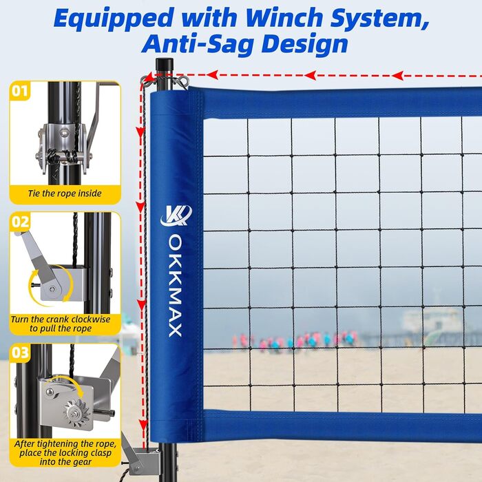 Професійний портативний комплект волейбольної сітки для вулиці (з конструкцією проти провисання, табло, регульованими стійками та повним набором аксесуарів)