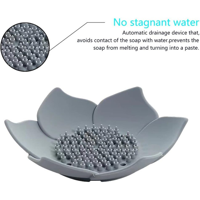 Каучукова мильниця з 2 частин зі зливом, мильниця для кухні, мильниця для душу, мильниця з пелюсткою (біла та сіра)