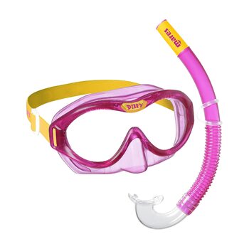 Набір для снорклінгу для дітей 47 років, мяка маска з ТПЕ з гнучкою лінзою, ергономічна трубка з силіконовим мундштуком, один розмір, рожевий/жовтий