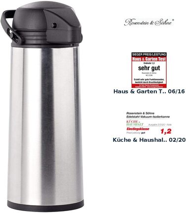 Кавоварка Rosenstein & Shne Pump Pot 1 літр Вакуумна ізольована кавоварка з нержавіючої сталі, 1,9 літра (кавоварка з помпою, термос з помпою, ізольована кружка) 1900 мл