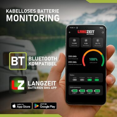 Довговічна літієва батарея LiFePO4 100Ah Bluetooth BMS 12V DIN L3 H6 із сонячною панеллю, підходить для автофургонів, човнів та інших застосувань.