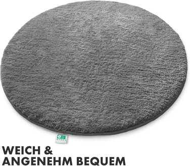 Килимок для ванної KARAT Sky, круглий килимок для ванної, щільний, пухнастий комфорт для вашого дому, нековзний килимок для ванної, що миється, протестований на шкідливі речовини (темно-сірий, 95 см (круглий)) 95 см (круглий) темно-сірий