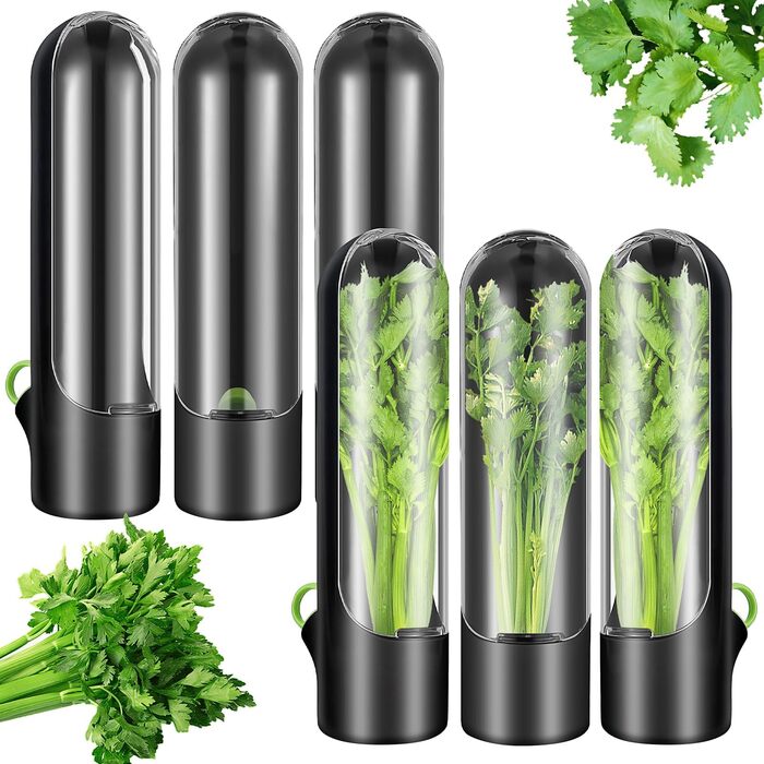 Набір із 6 контейнерів для трав для дверцят холодильника Зберігає свіжість коріандру, мяти та спаржі в 3 рази довше Преміальний контейнер для трав та горщик для спаржі з резервуаром для води для коріандру, петрушки (без BPA, висота 24,5 см)