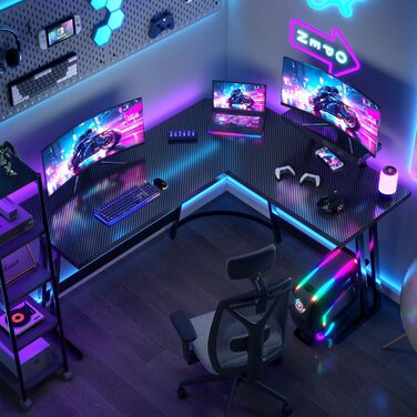 Ігровий стіл L-подібний 150x130 см, Кутовий стіл для ігор, L-подібний стіл з підставкою для монітора, Карбоново-чорний 150 x 130 см Чорний