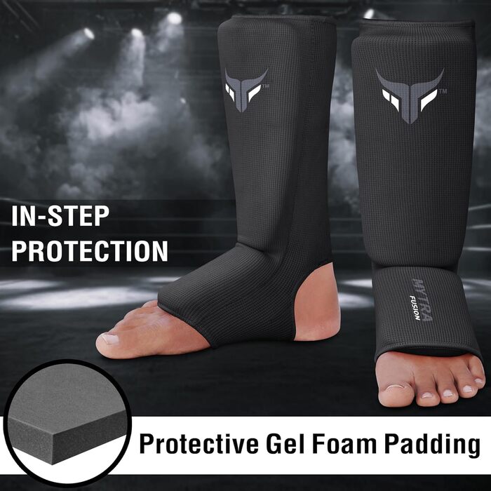 Дитячі щитки для кікбоксингу, легкі щитки для гомілок, розтяжні м&39які тренувальні щитки для муай-тай та ММА, дитячі розмір XXS, чорні (2 шт.)