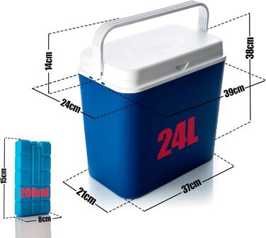 Термобокс BigDean 24 літри, синій/білий - Ізольований бокс з охолодженням до 14 годин - Сумка-холодильник для подорожей - Термобокс для кемпінгу, пікніків та саду - Зроблено в Європі 24 літри, включаючи 6 пакетів з льодом