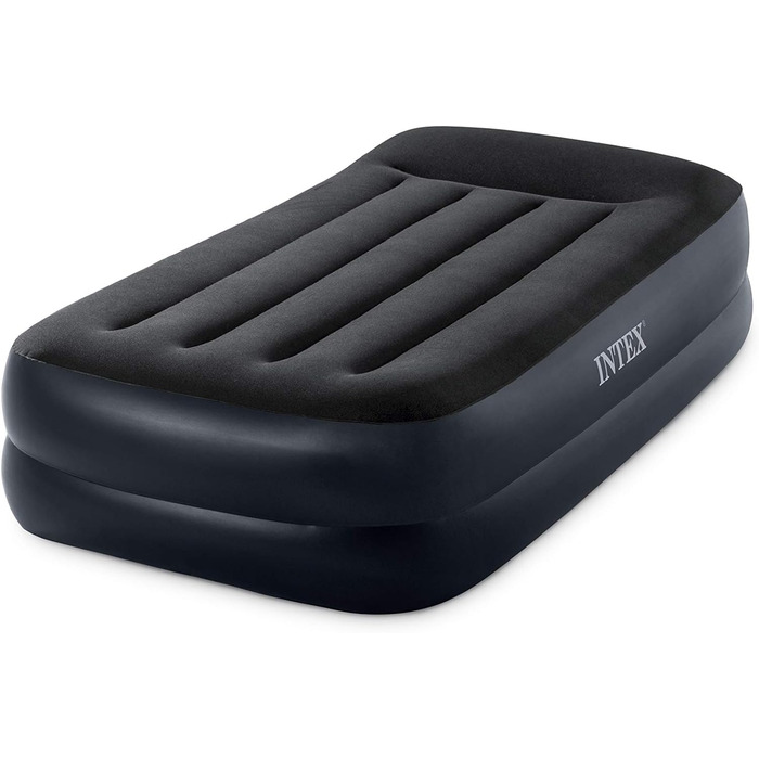 Надувний матрац двомісний Intex Adult Queen Pillow Rest з Fiber-Tech Bip,  з піднятою спинкою верх чорний/низ синій