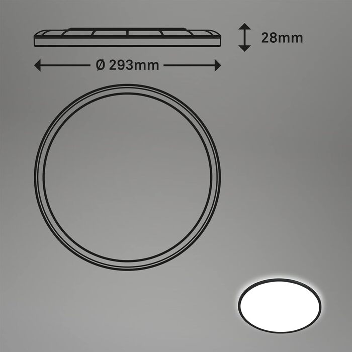 Стельовий світильник світлодіодний, світлодіодна панель ультраплоска, ефект підсвічування, нейтральне біле світло, 3 000 люмен, 580x200x30 мм (ДхШхВ), 7402-415 (чорний, 29.3 см, круглий)