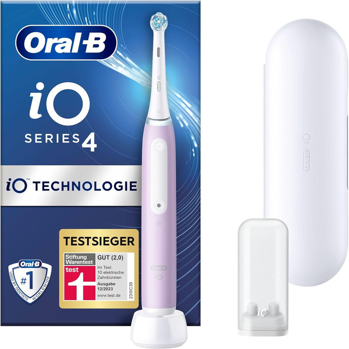 Електрична зубна щітка Oral-B iO Series 4, 4 режими чищення для догляду за зубами, дорожній кейс, подарунок на День святого Валентина для нього/неї, лаванда, TESTSIEGER Stiftung Warentest (12/2023)