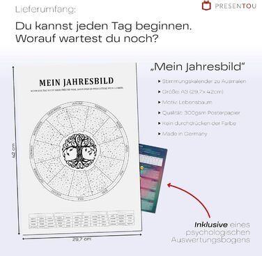 Мій рік у русі від Presentou Створіть свій рік як персоналізовану картину Включає психологічний аналіз Щоденний календар настрою Духовний мотив (Дерево життя A3 (29,7 x 42 см)) Дерево життя A3 (29,7 x 42 см)