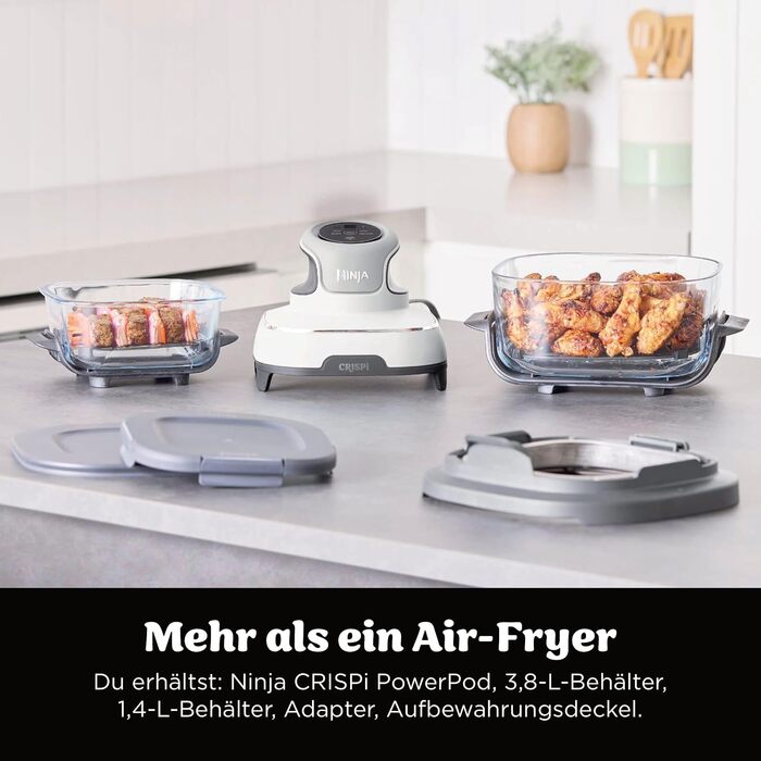 Портативна аерофритюрниця Ninja CRISPi, 3,8 л та 1,4 л, з сумкою для перенесення, біло-срібляста