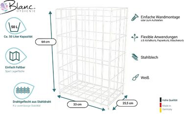 Контейнер Blanc HYGIENIC FIX на 50 літрів з дротяної сітки для макулатури складний білий